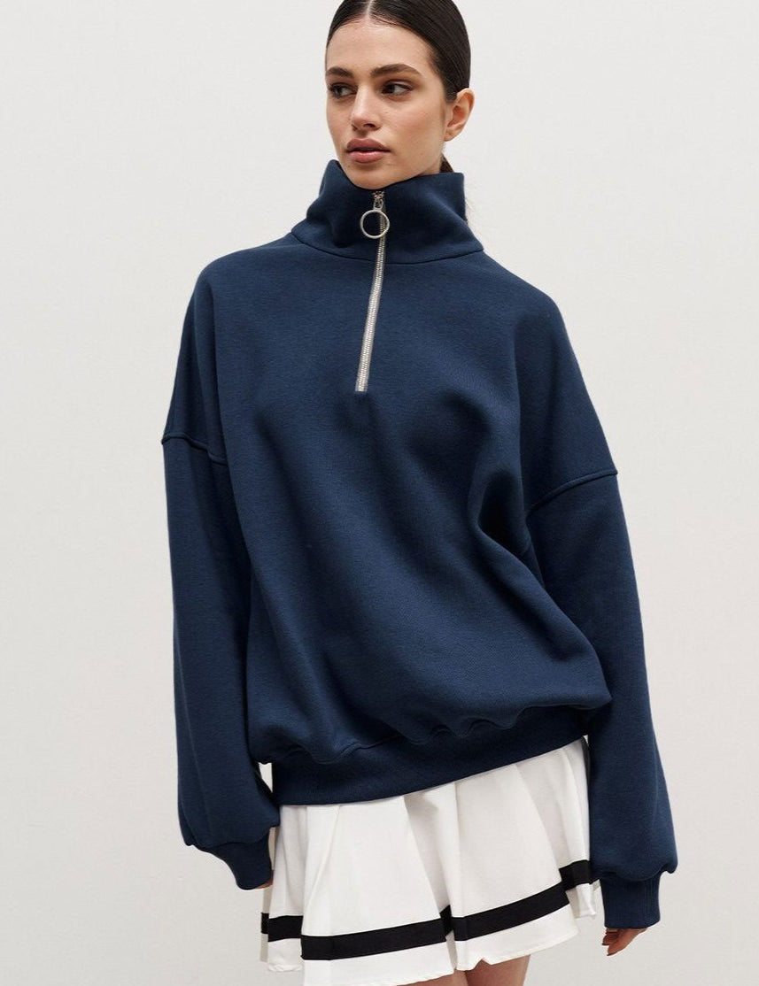 Relaxed Fit Zip-Up Sweater