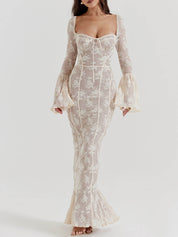 Elegant Lace Maxi Dress with Corset Bodice
