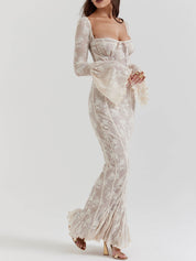 Elegant Lace Maxi Dress with Corset Bodice