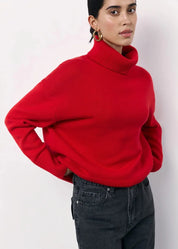 Oversized Red Turtleneck Knit Sweater