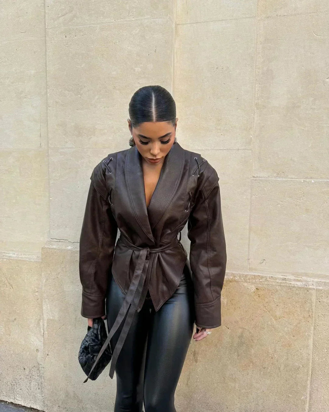 Faux Leather Wrap Jacket