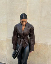 Faux Leather Wrap Jacket