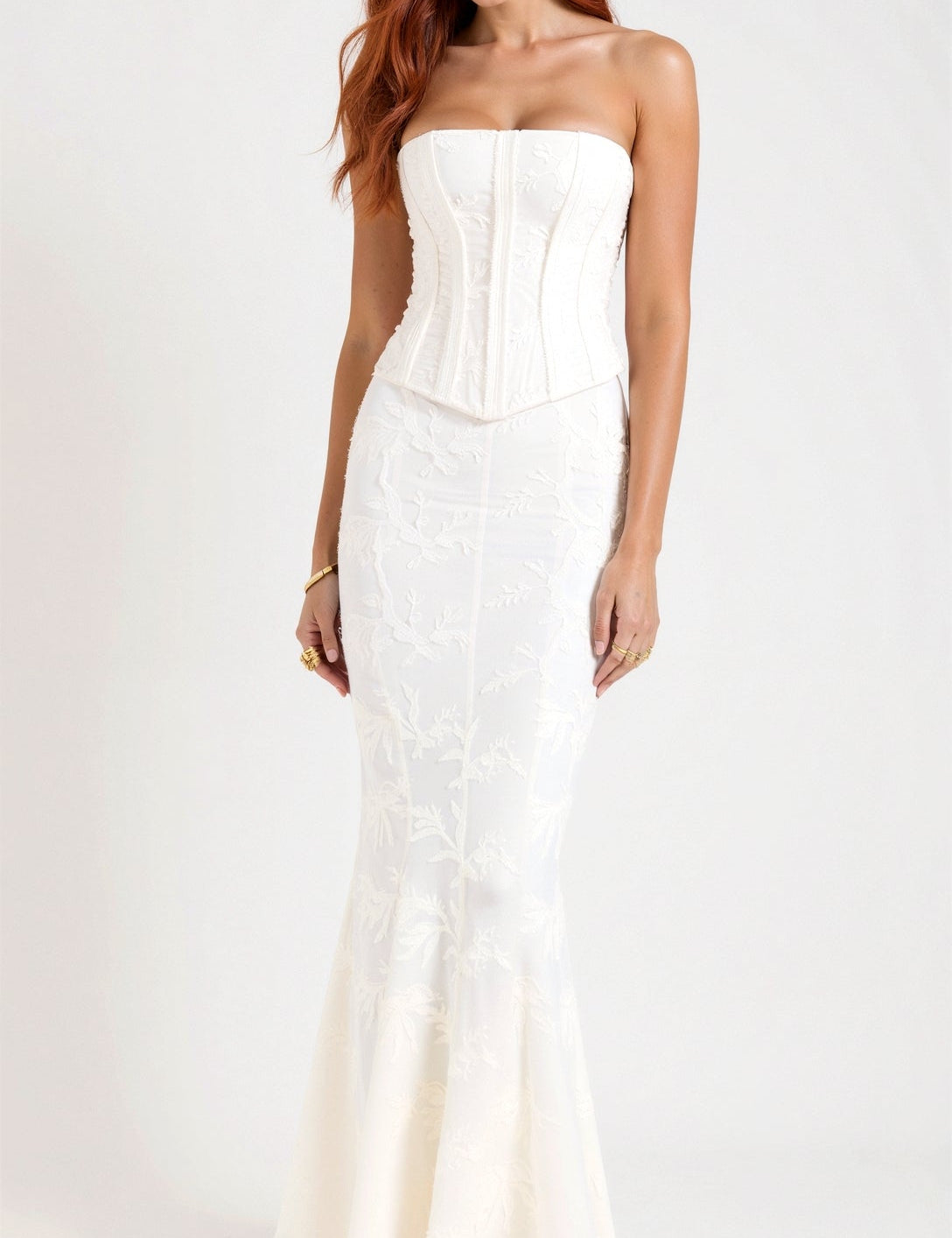 Strapless Embroidered Maxi Dress