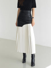 Asymmetric Faux Leather Pleated Maxi Skirt