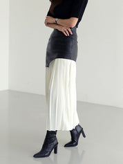 Asymmetric Faux Leather Pleated Maxi Skirt