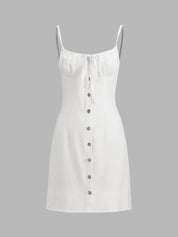 White Linen Button Front Mini Dress