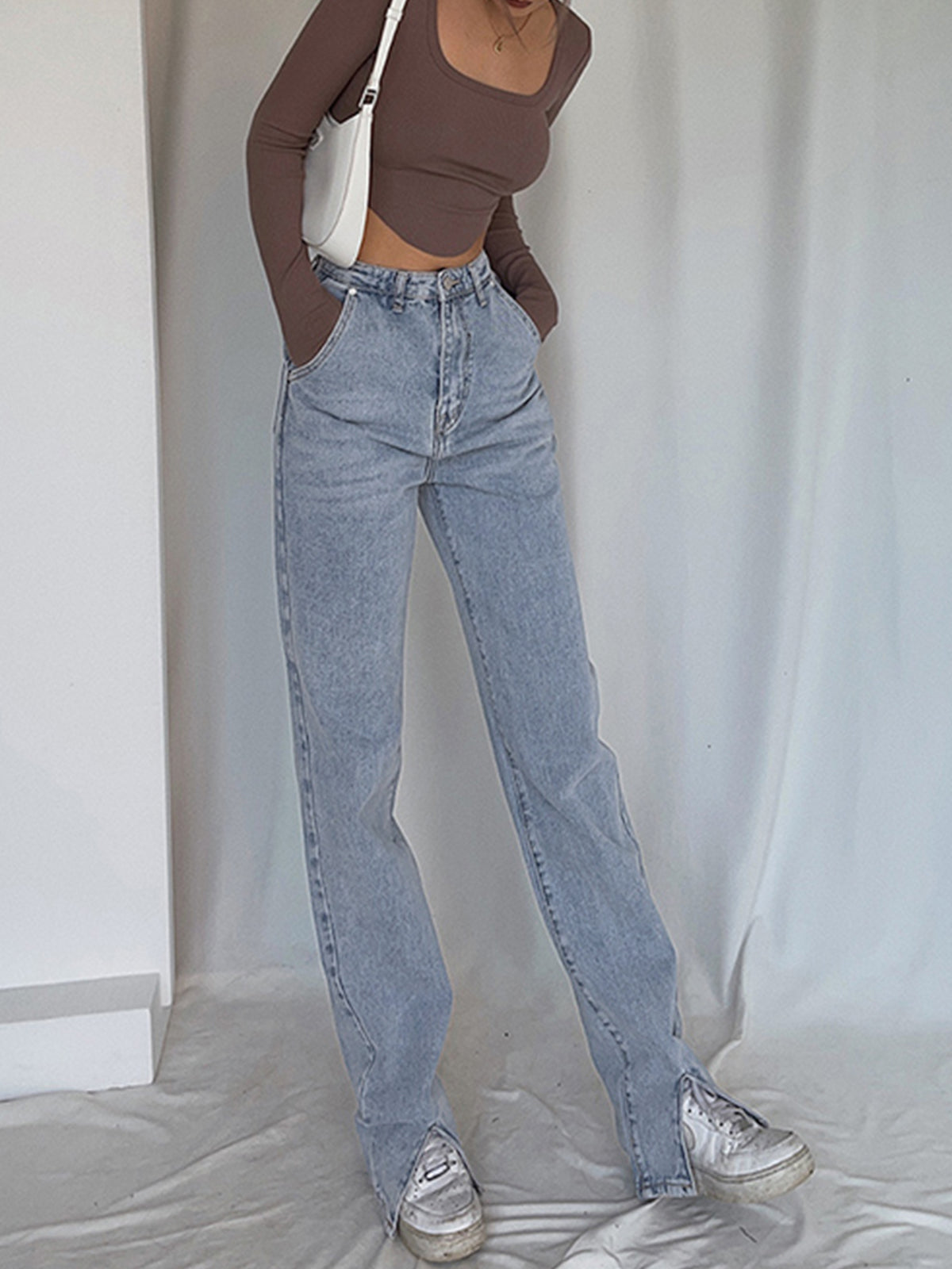 High Waist Straight Leg Denim Jeans