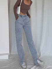 High Waist Straight Leg Denim Jeans