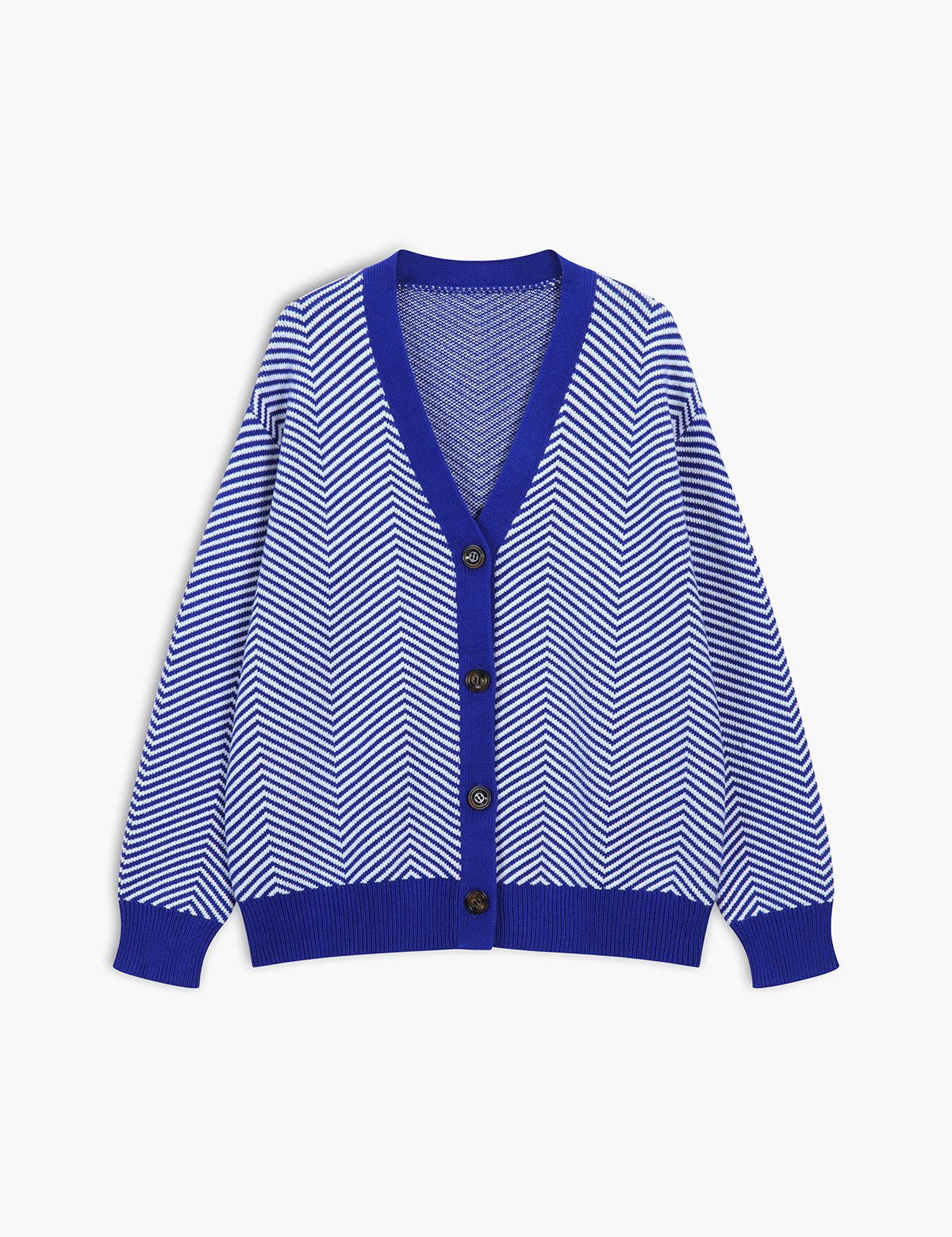 Chevron Contrast Button-Up Cardigan