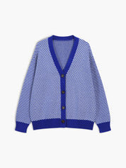 Chevron Contrast Button-Up Cardigan