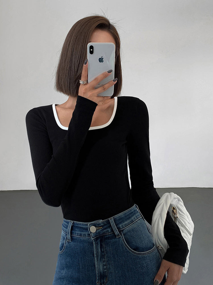 Square Neck Contrast Trim Top