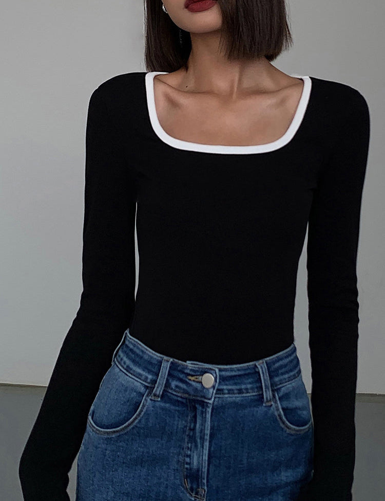 Square Neck Contrast Trim Top