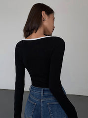 Square Neck Contrast Trim Top
