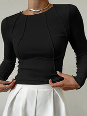 Fitted Long Sleeve Top with Raised Seam Detailing