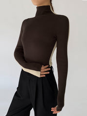 Mock Neck Contrast Sleeve Top