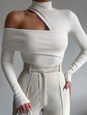 Kaia Asymmetrical High Neck Cutout Top