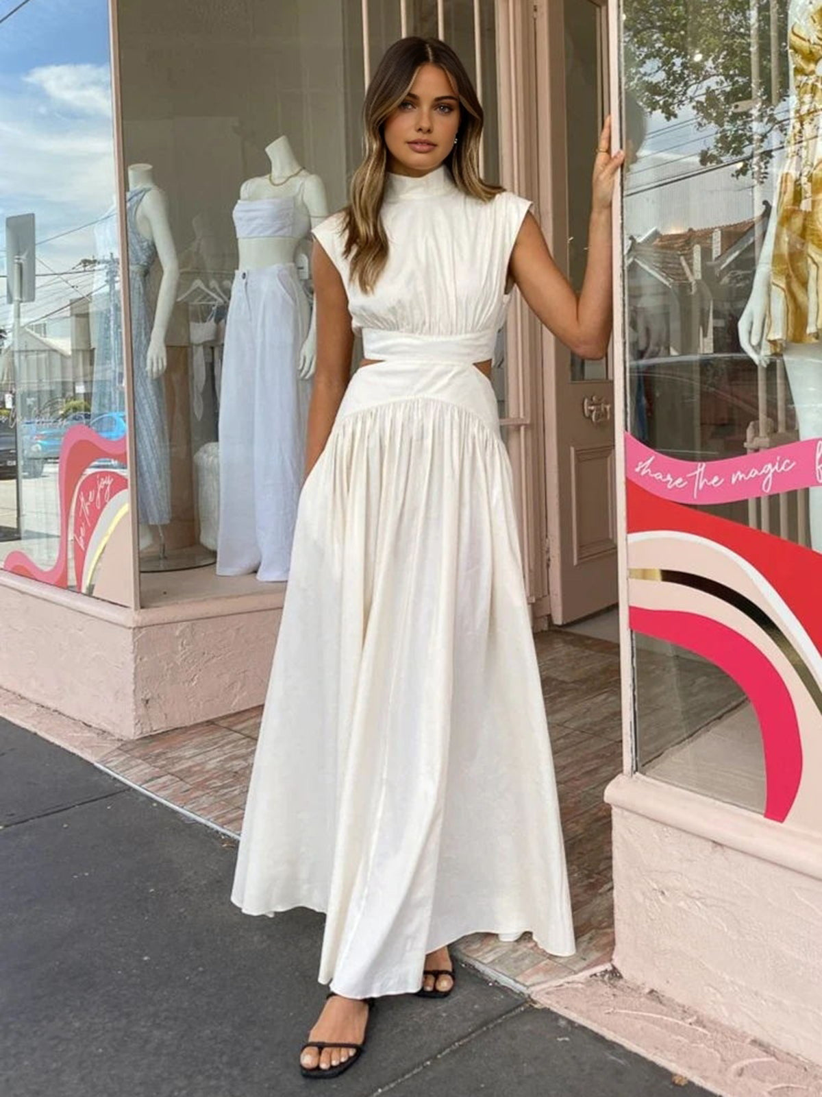 Mock Neck Cut-Out Maxi Dress