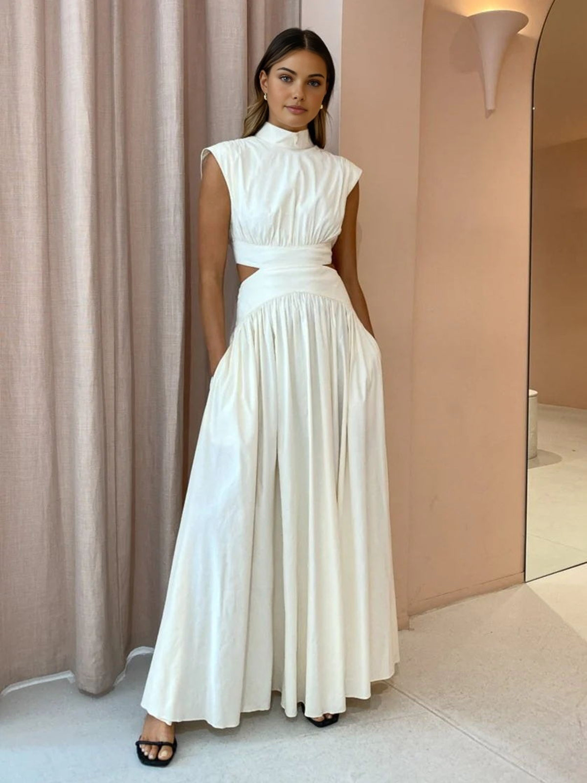 Mock Neck Cut-Out Maxi Dress