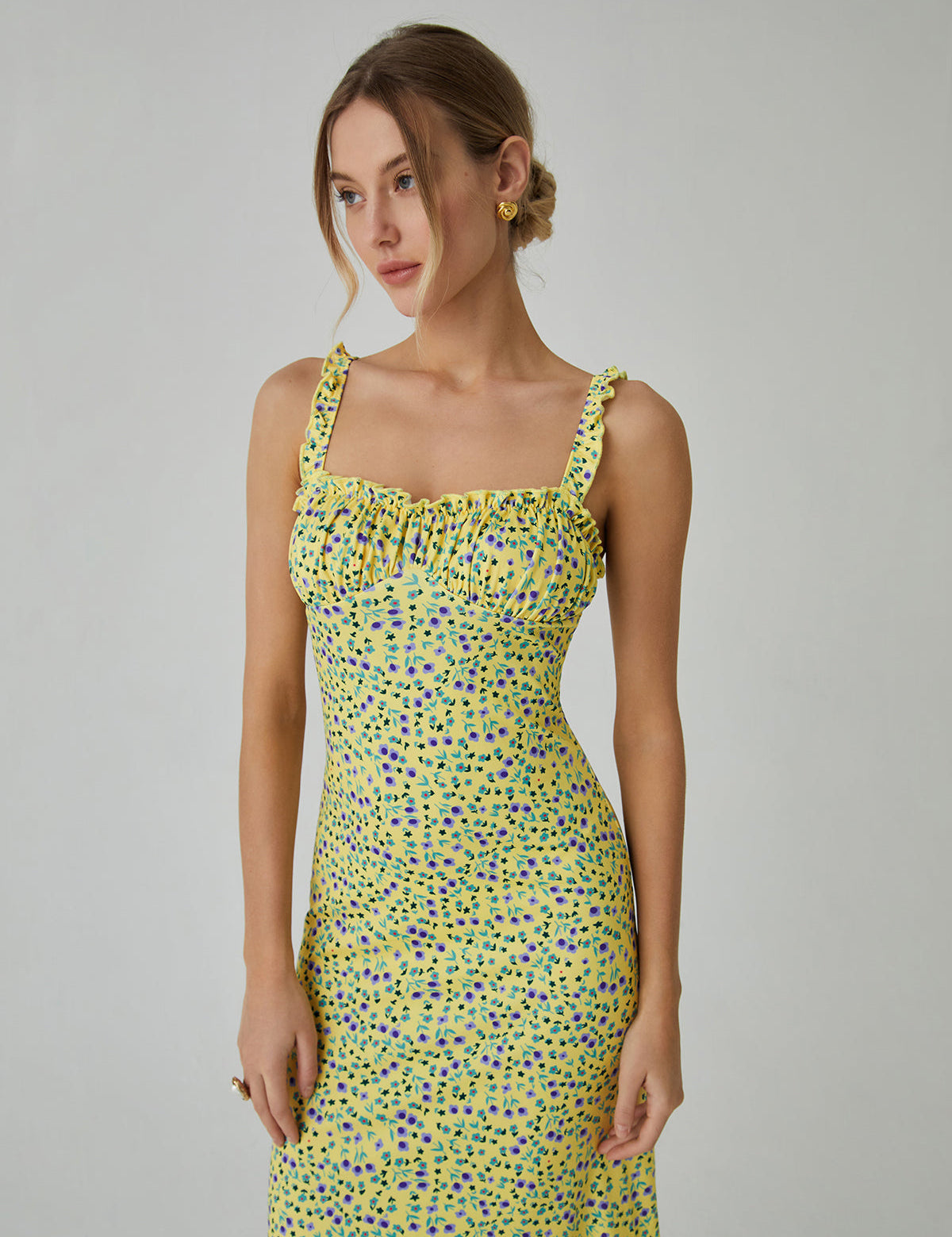 Floral Printed Ruffle Strap Midi Dress