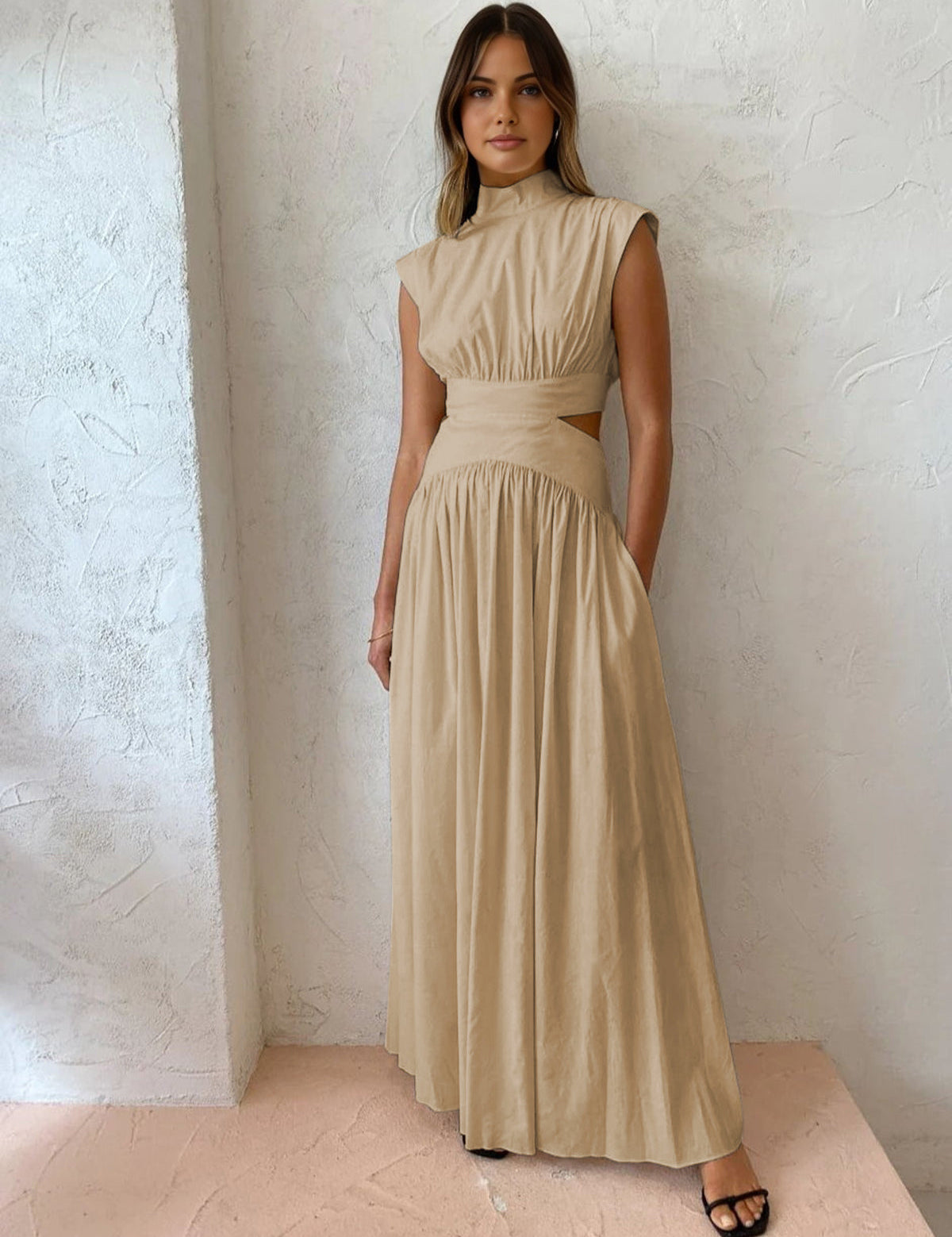 Mock Neck Cut-Out Maxi Dress