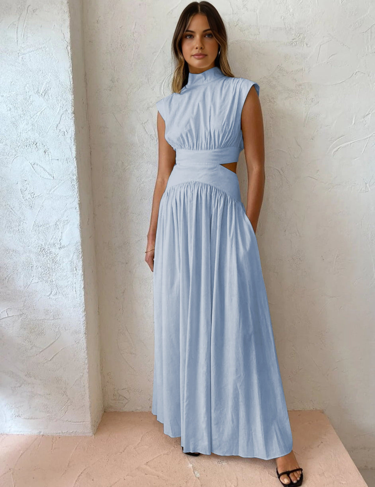 Mock Neck Cut-Out Maxi Dress