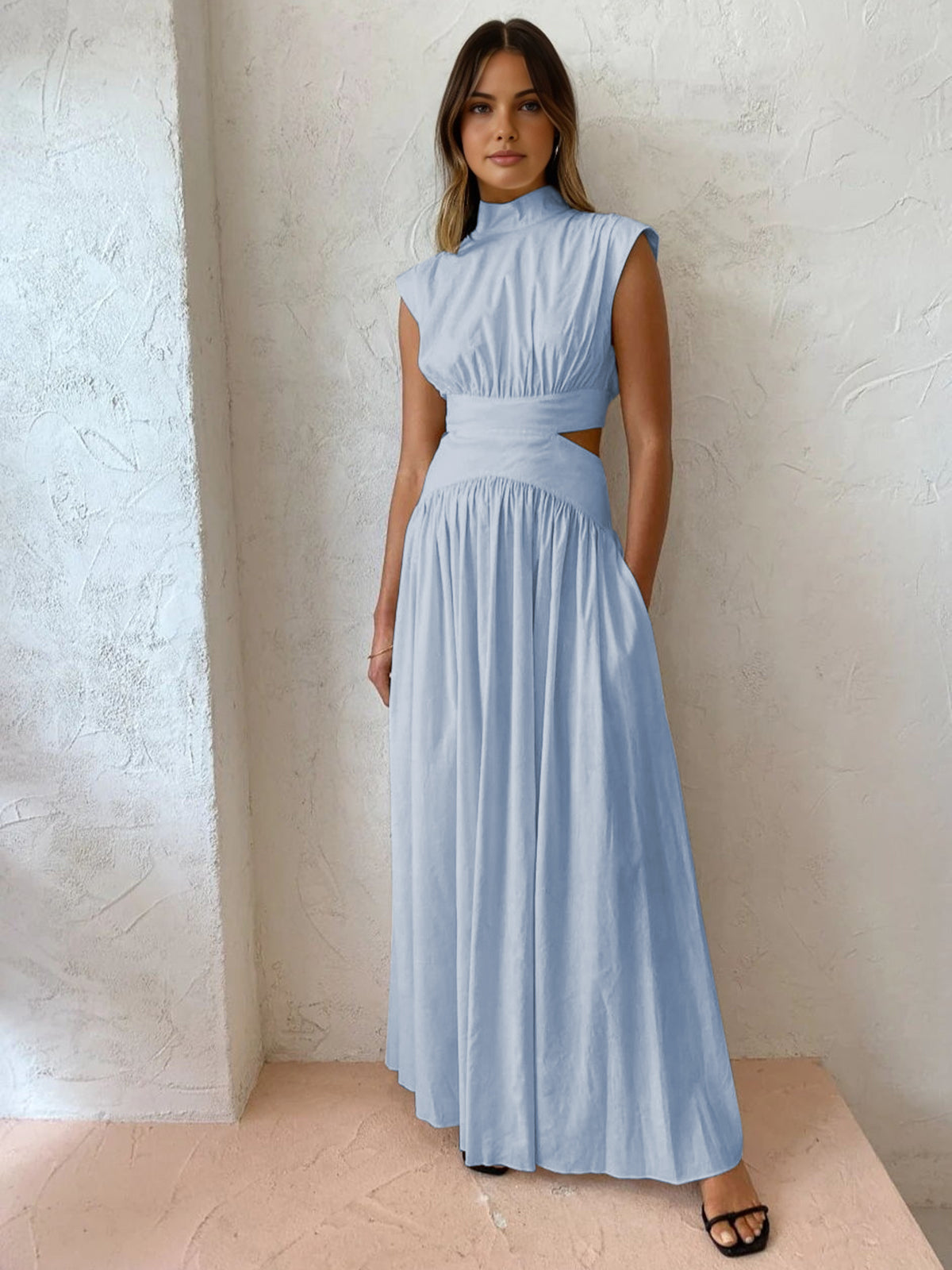 Mock Neck Cut-Out Maxi Dress