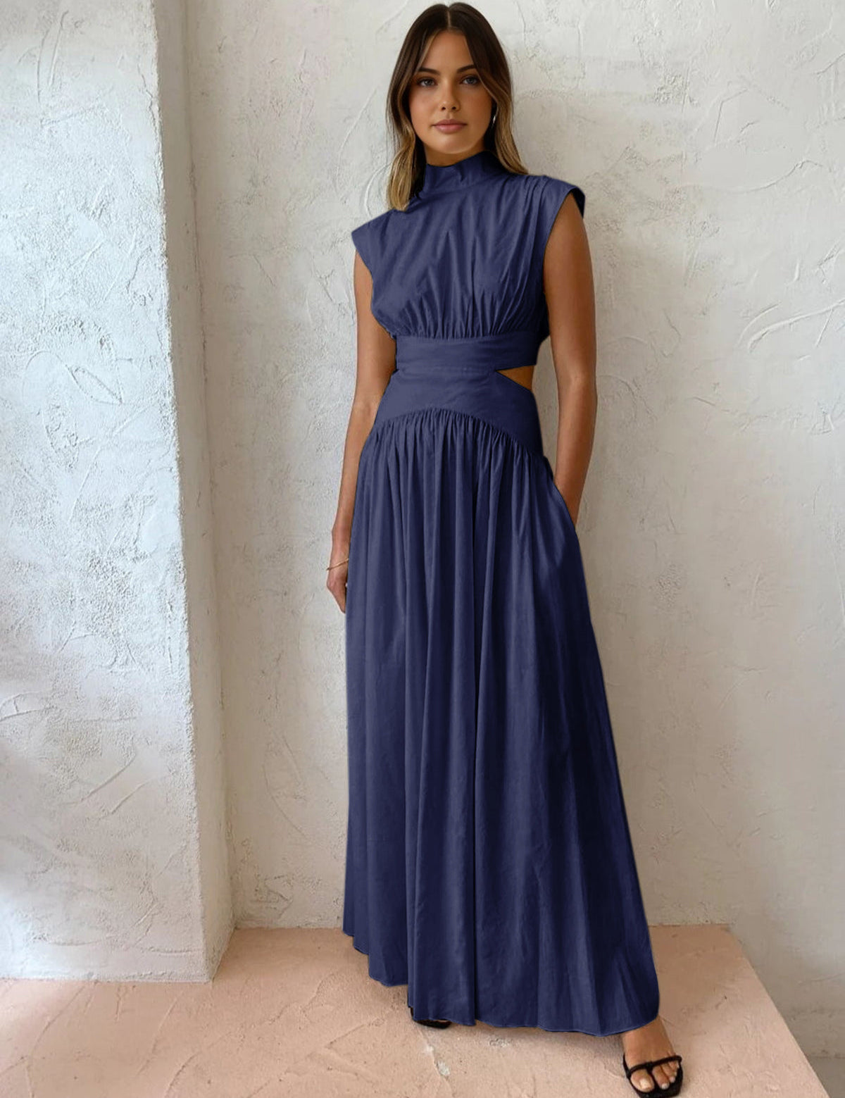 Mock Neck Cut-Out Maxi Dress