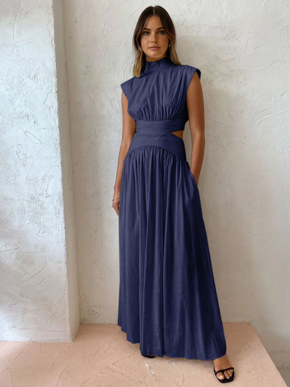 Mock Neck Cut-Out Maxi Dress