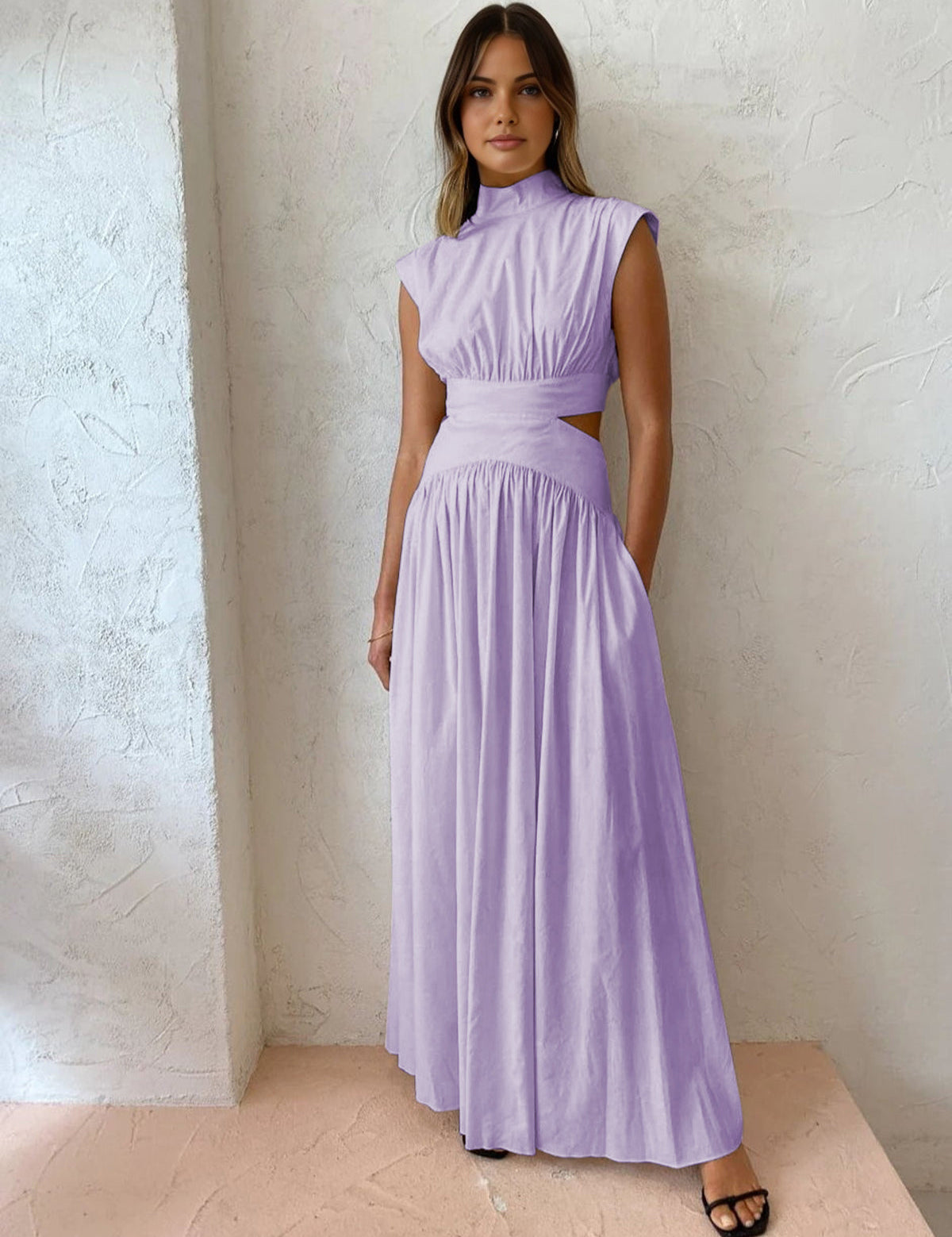 Mock Neck Cut-Out Maxi Dress
