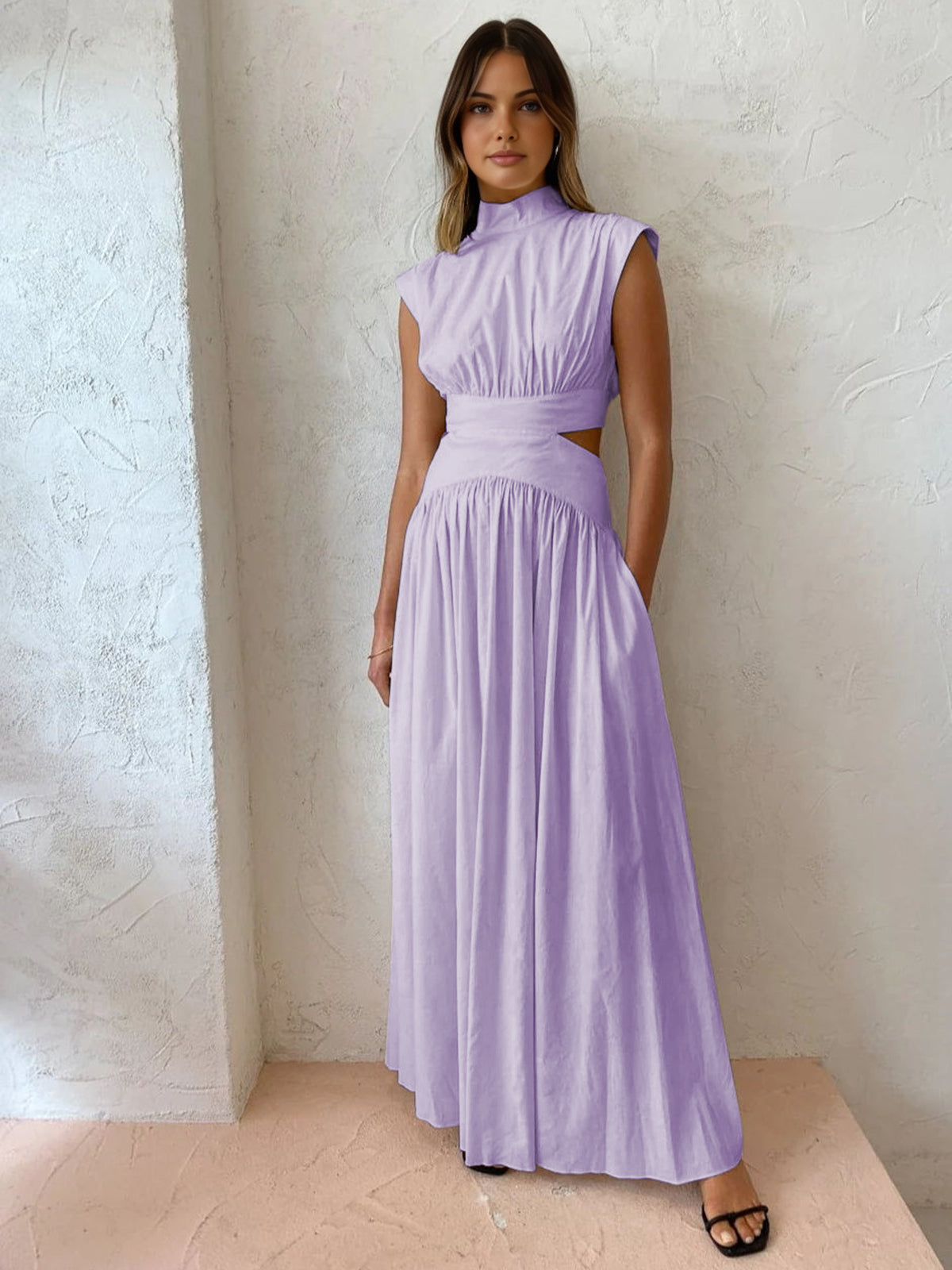 Mock Neck Cut-Out Maxi Dress