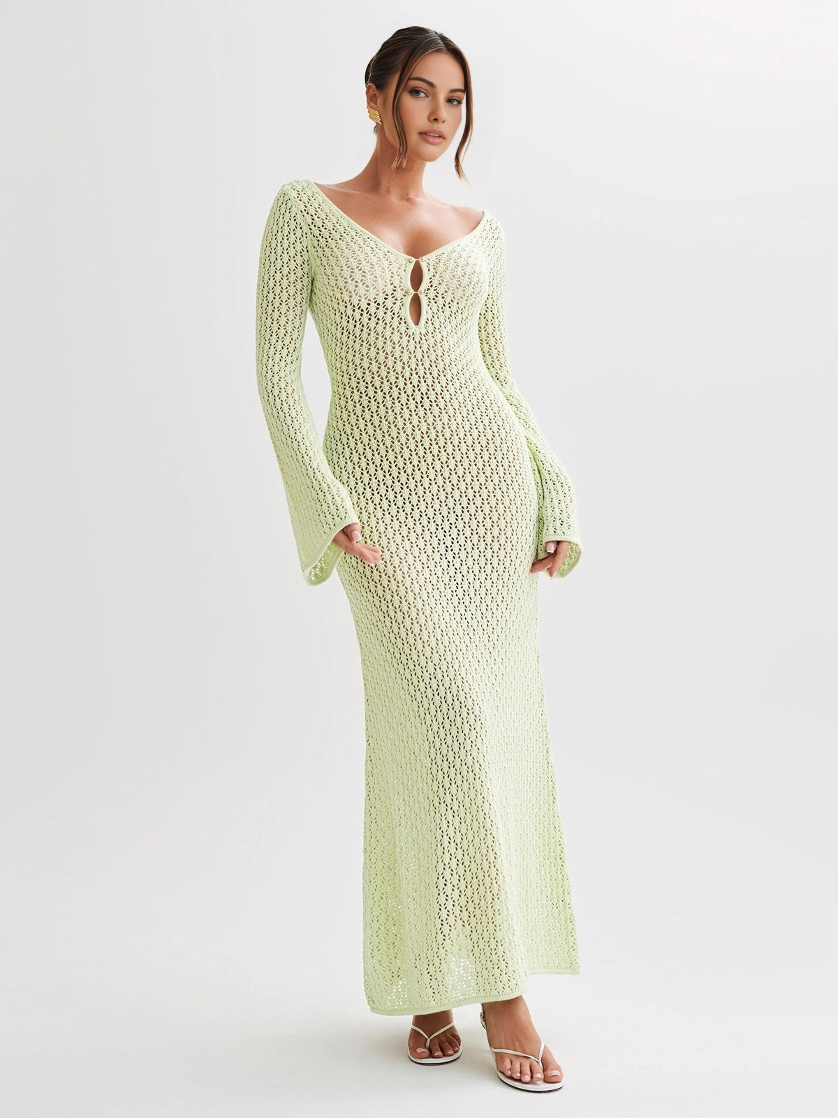 Crochet Long Sleeve Beach Cover Up Dress