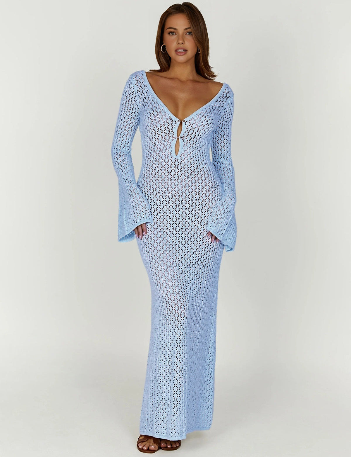 Crochet Long Sleeve Beach Cover Up Dress