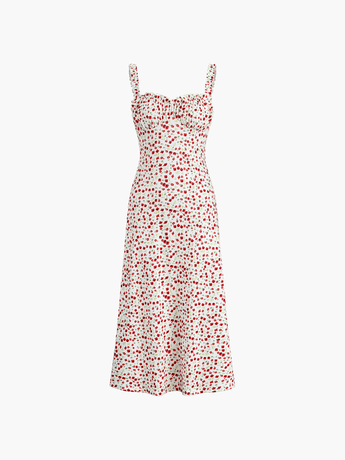 Floral Printed Ruffle Strap Midi Dress