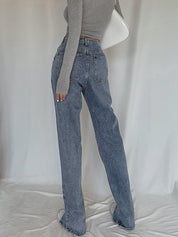 High Waist Straight Leg Denim Jeans