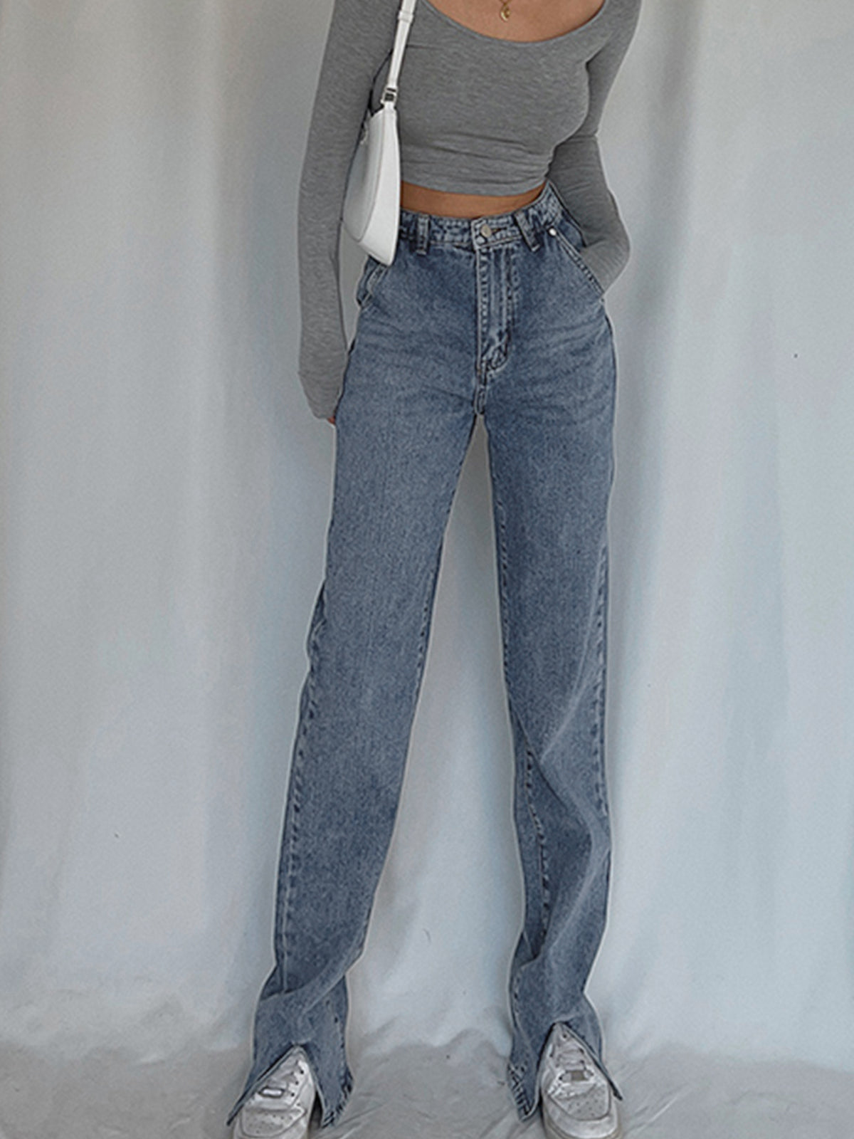 High Waist Straight Leg Denim Jeans