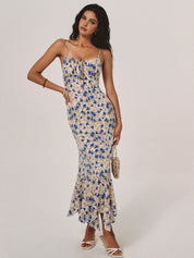 Floral Spaghetti Strap Maxi Dress with Ruched Front