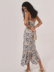 Floral Spaghetti Strap Maxi Dress with Ruched Front