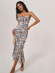 Floral Spaghetti Strap Maxi Dress with Ruched Front