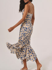 Floral Spaghetti Strap Maxi Dress with Ruched Front
