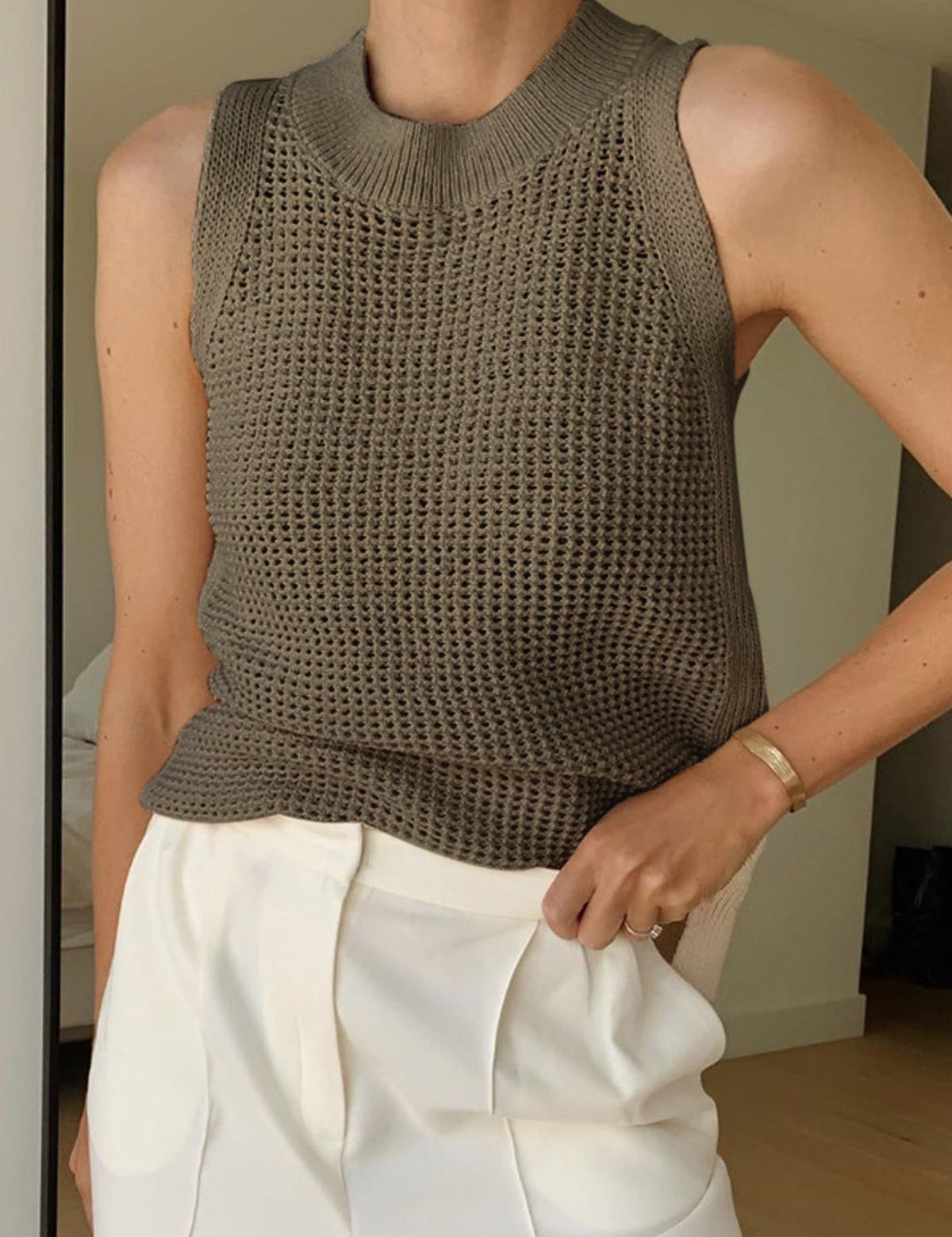 Knit Hollow Solid Tank Top
