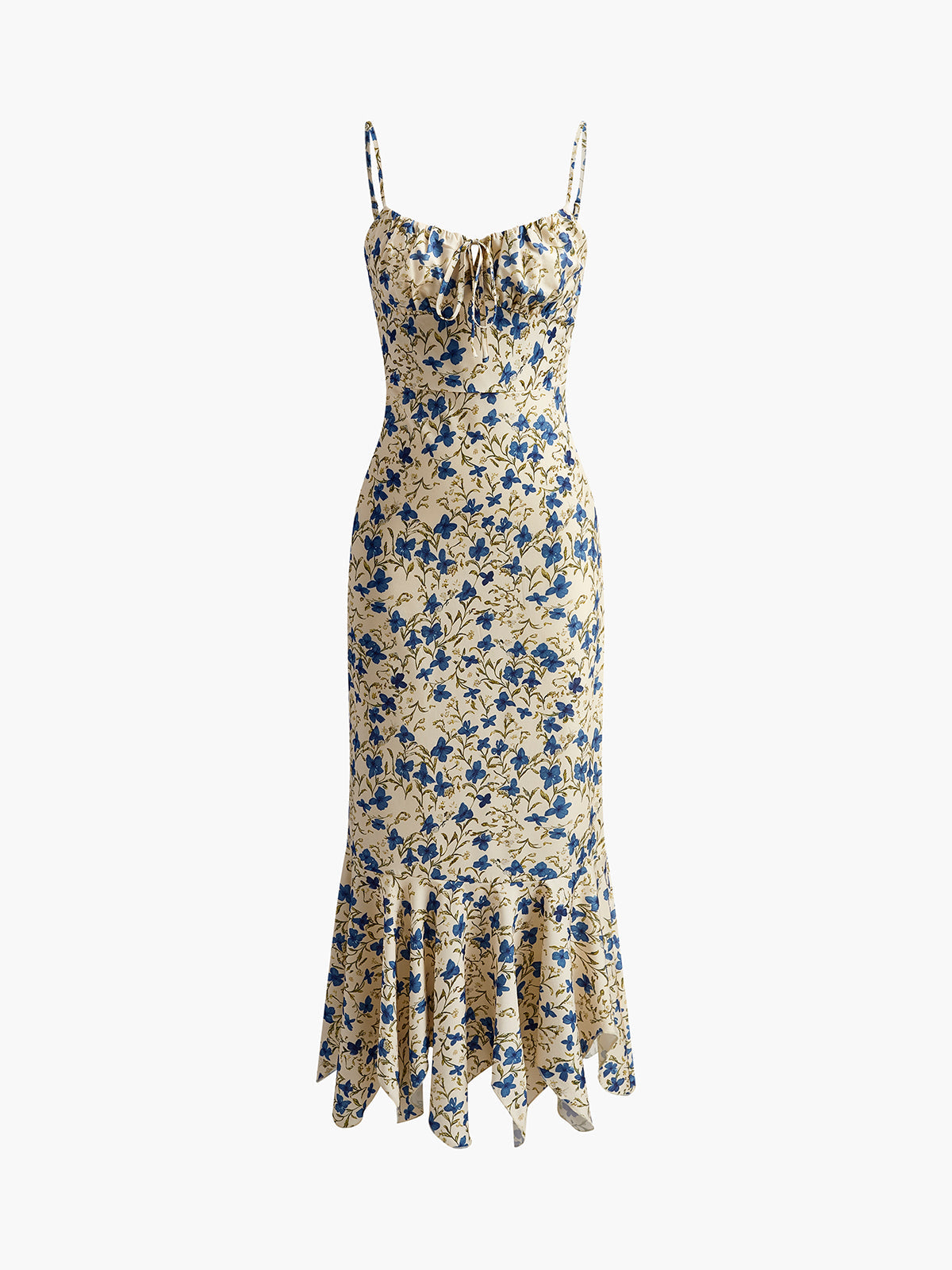Floral Spaghetti Strap Maxi Dress with Ruched Front