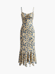 Floral Spaghetti Strap Maxi Dress with Ruched Front