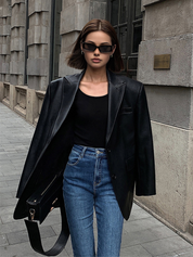 Oversized Faux Leather Blazer with Lapel