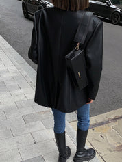 Oversized Faux Leather Blazer with Lapel