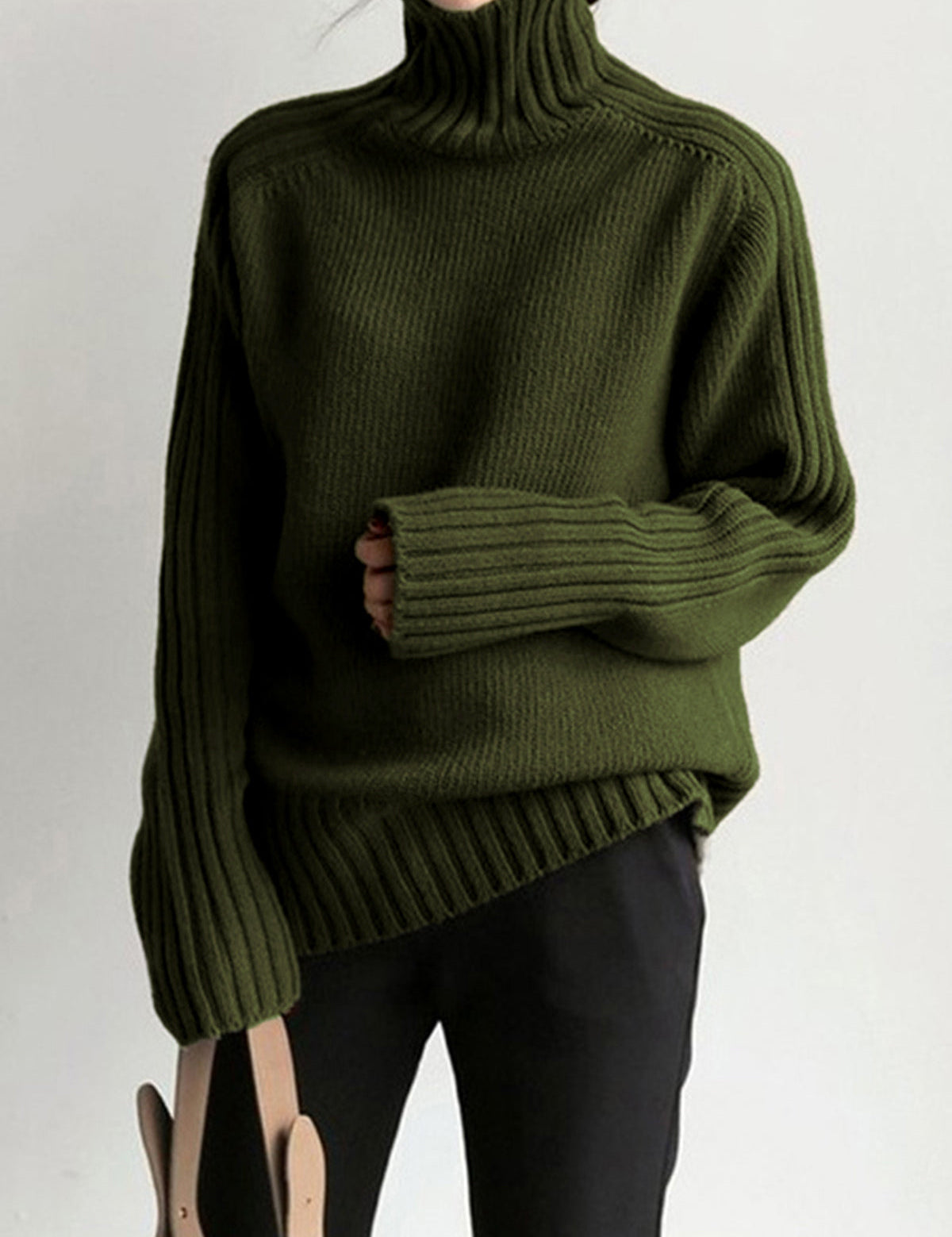 Ribbed Mock Neck Knit Sweater