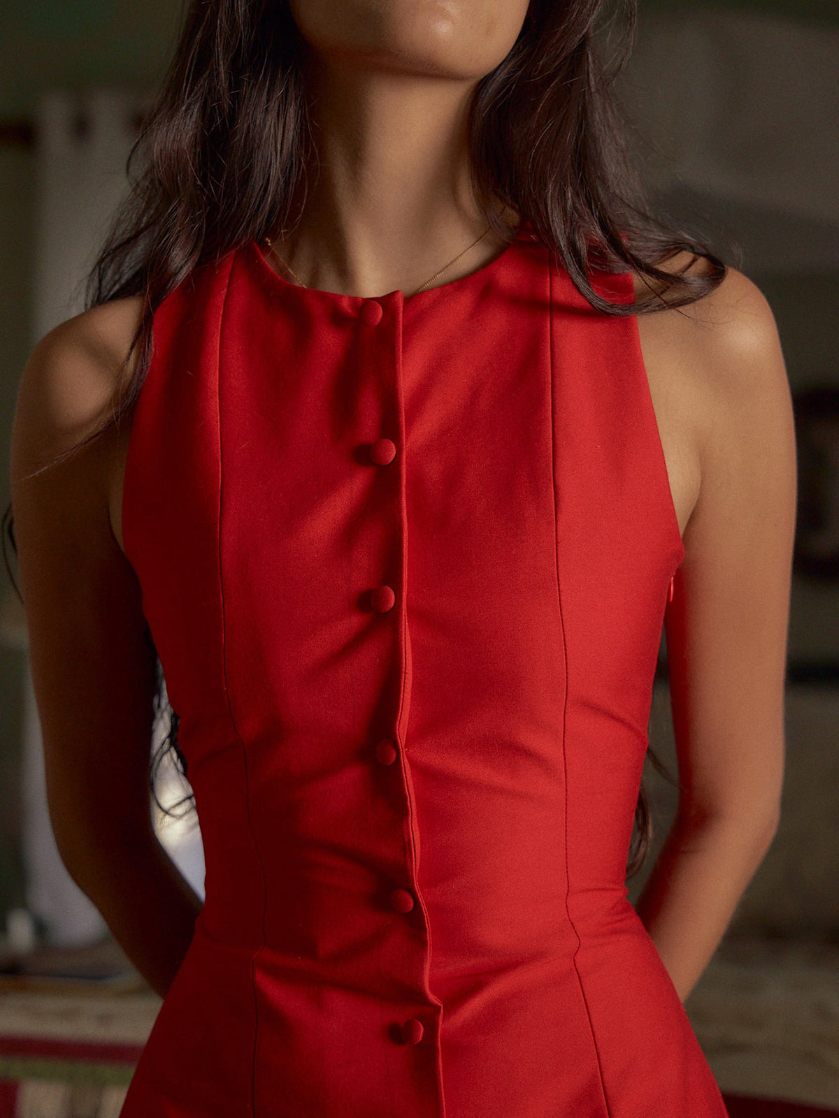 Sleeveless Button-Front Mini Dress