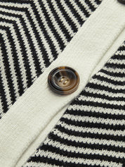 Chevron Contrast Button-Up Cardigan
