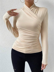 Draped Crossover Long Sleeve Top
