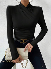 Draped Crossover Long Sleeve Top