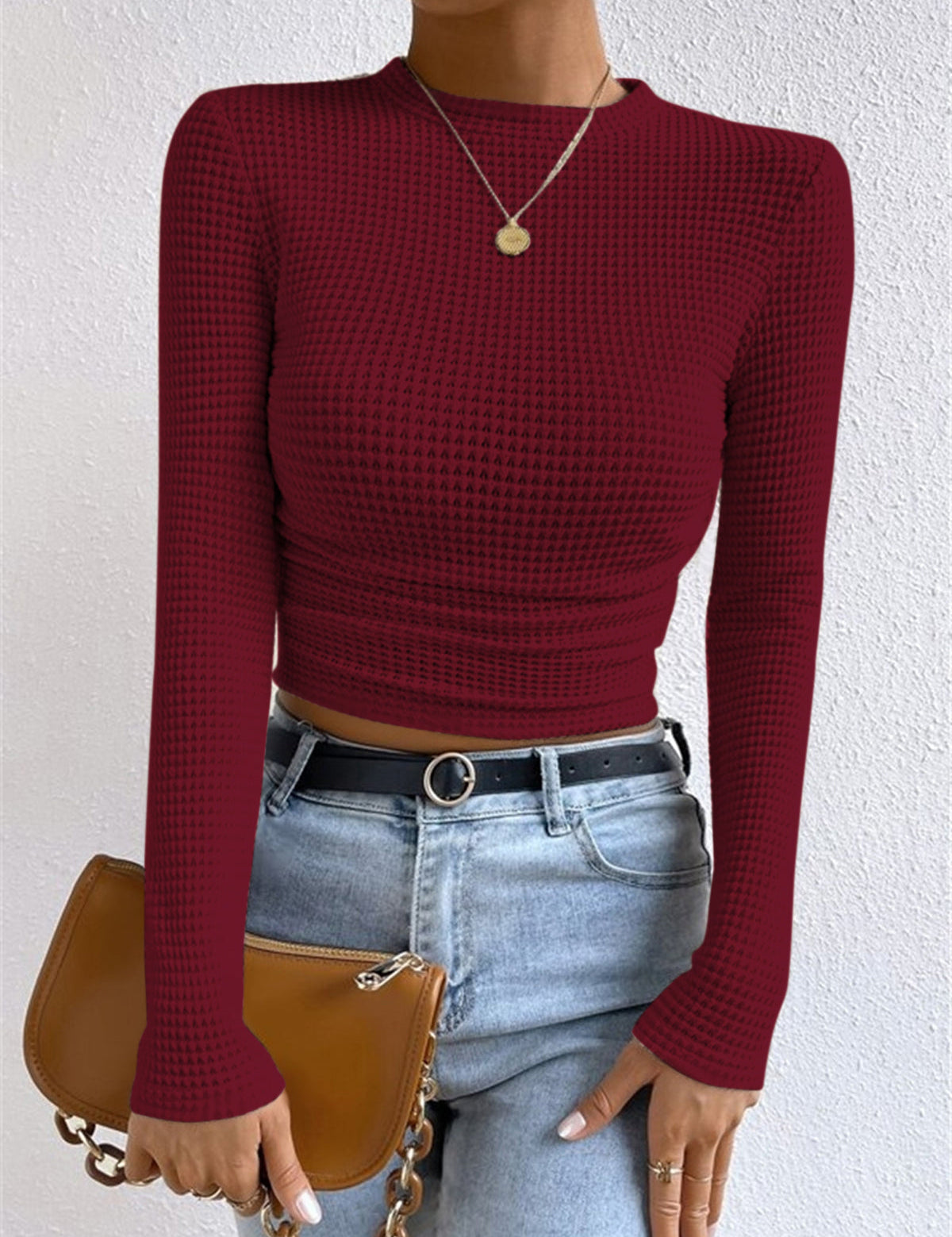 Waffle Knit Long Sleeve Top